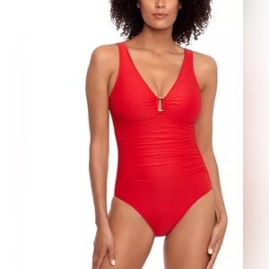 Lauren Ralph Lauren women’s ring Detail One Piece Swimsuit in red size 4 NEW